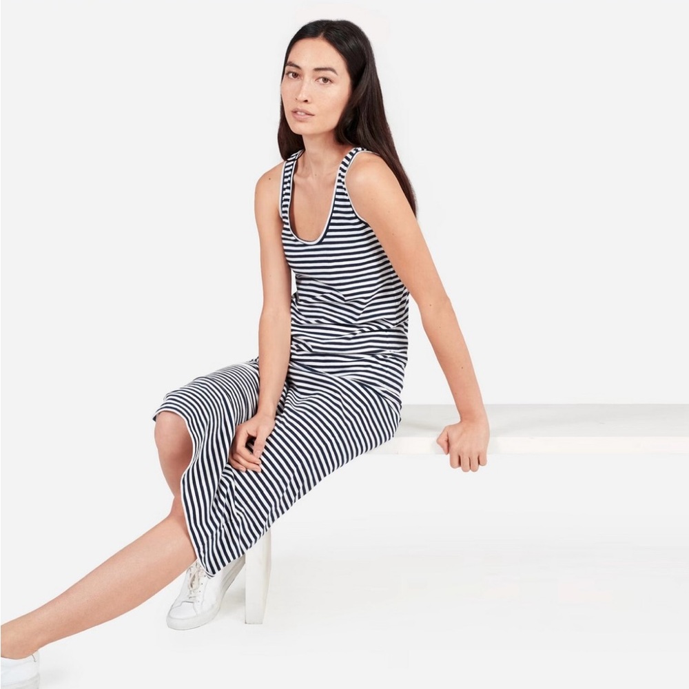 Everlane Black White Striped Cotton Midi Tank Dress Minimalist Summer Size S